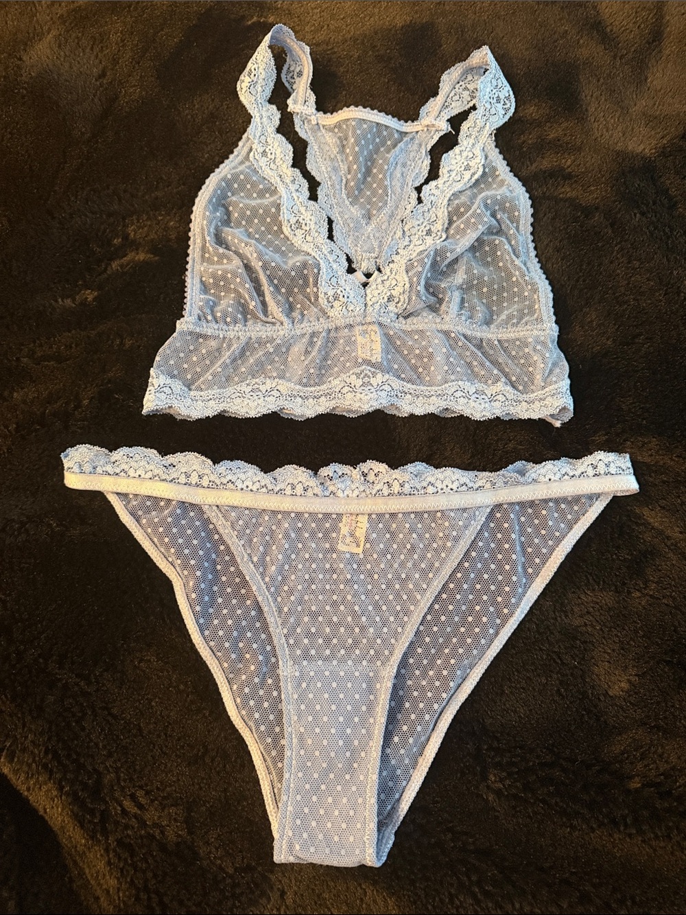 Free People Light Blue Lace Bralette & Bikini Set size XS NWOT